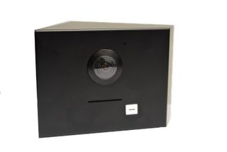 BOUJEE BOXES, Angled surface mount door station cover to suit HIKVISION, BLACK powdercoated, Cut out for DS-KD8003-IMEx, left hand angled (from door station perspective).