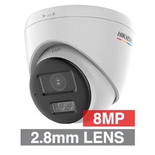 HIKVISION, 8MP Analogue HD outdoor Turret camera, White, 2.8mm fixed lens, TVI/AHD/CVI/CVBS, 40m IR & White Light, 130dB WDR, IP67, Tri-axis, 12V DC