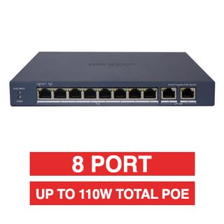 HIKVISION, 8 Port Gigabit POE network switch, Smart managed, 8x Gigabit PoE ports, 2x Gigabit Uplink port, Max port output 30W power, Total POE power up to 110W, IEEE802.3af/at