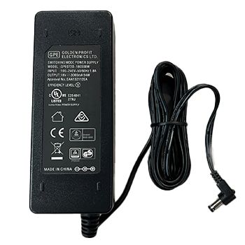 POWERMASTER, Switch mode power supply, 18V DC, 3 amp, Regulated, 2.1mm DC plug, Centre positive, includes mains lead.