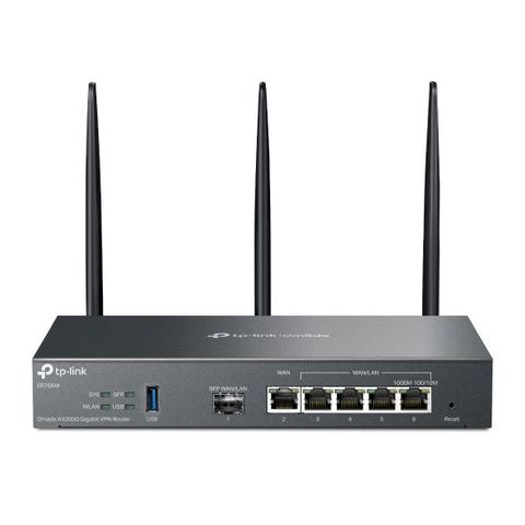 TP LINK, Omada AX3000 WiFi 6 VPN Gateway, 5x Gigabit RJ45, 1x Gigabit SFP, Mesh Wifi, 2.4Gbps (5GHz), 574Mbps (2.4GHz), Load Balancing, OMADA cloud management, desk mount.