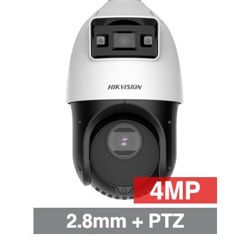 HIKVISION, TandemVu 2 x 4MP HD-IP in one, 25x optical PTZ & 2.8mm fixed camera, White/Black, 30m white light/300m IR, 1/2.8" PTZ & 1/3" CMOS fixed, H.265+, IP66, 12V DC/PoE+