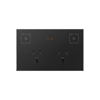 KONEC, Zigbee, Double Smart Power Point, BLACK plastic, Capactive touch buttons with Blue LED indicators, USB C port for device charging, 110-240V, 2x 10A, Gateway req.