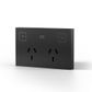 KONEC, Zigbee, Double Smart Power Point, BLACK plastic, Capactive touch buttons with Blue LED indicators, USB C port for device charging, 110-240V, 2x 10A, Gateway req.