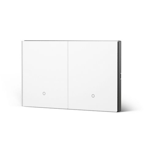 KONEC, Zigbee, 2 Gang Smart Light Switch, Glass WHITE, Large Buttons (NDIS approved) with Blue LED indicator, 110-240V, Max. 16A, Gateway req.