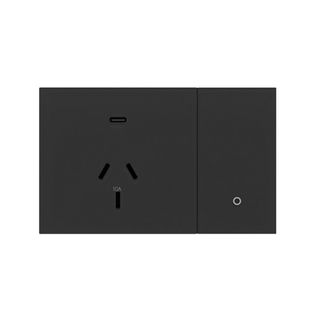 KONEC, Zigbee, Single Smart Power Point, Glass BLACK, Large Button (NDIS approved), Energy Monitoring, USB C port for device charging, 160-240V, 10A, Gateway req.