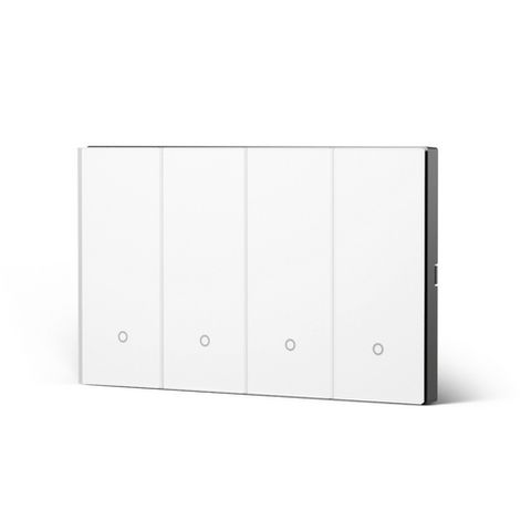 KONEC, Zigbee, 4 Gang Smart Light Switch, Glass WHITE, Large Buttons (NDIS approved) with Blue LED indicator, 110-240V, Max. 16A, Gateway req.