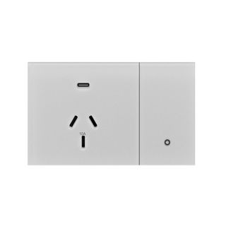 KONEC, Zigbee, Single Smart Power Point, Glass WHITE, Large Button (NDIS approved), Energy Monitoring, USB C port for device charging, 160-240V, 10A, Gateway req.