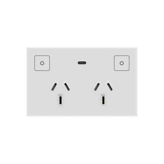 KONEC, Zigbee, Double Smart Power Point, Glass WHITE, Capactive touch buttons with Blue LED indicators, USB C port for device charging, 110-240V, 2x 10A, Gateway req.