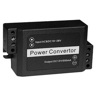 XTENDR, Voltage converter, converts 16-28V AC/DC to regulated 12V DC, 0.5 amp, Screw terminal input and output.