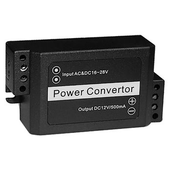 XTENDR, Voltage converter, converts 16-28V AC/DC to regulated 12V DC, 0.5 amp, Screw terminal input and output.