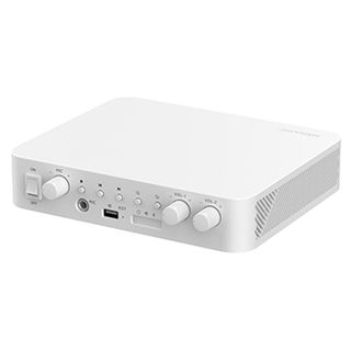HIKVISION, Mixer power amplifier, 80W RMS, 2 Zone Outputs, 100V line, 1 Unbalanced mic input, 1 unbalanced aux input, Built-in storage EMMC, RJ45, MP3 player, Bluetooth, Power supply.