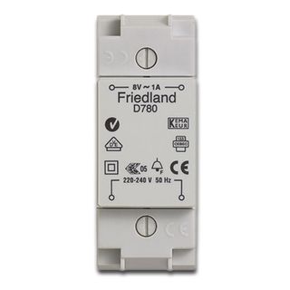 FRIEDLAND, Transformer, 240V AC to 8V AC, 1 amp, Suits door chimes and bells.