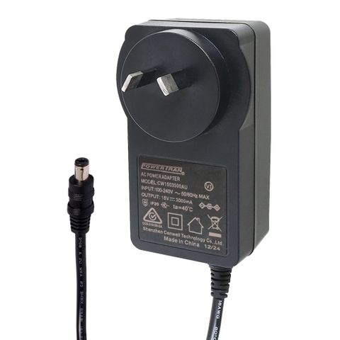 POWER SUPPLY, 18V DC 3 Amp, 2.1mm DC Jack, 56mm x 93mm x 33mm.