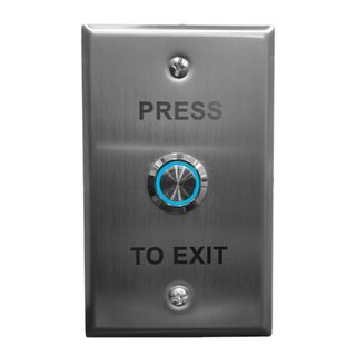 NETDIGITAL, Switch plate (Rounded edges), Wall, Labelled "Press to Exit", Stainless steel, With stainless steel Blue illuminated push button, N/O and N/C contacts