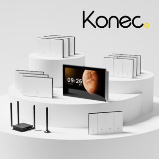 KONEC, Control Hub Kit, White, Includes 10x Glass WHITE smart wall switches (3x single gang, 3x 2 gang, 3x 3 gang, 1x 4 gang), 1x smart gateway, 1x central control touch panel