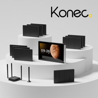 KONEC, Control Hub Kit, Black, Includes 10x Brushed Metal BLACK smart wall switches (3x single gang, 3x 2 gang, 3x 3 gang, 1x 4 gang), 1x smart gateway, 1x central control touch panel