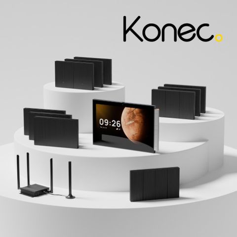 KONEC, Control Hub Kit, Black, Includes 10x Brushed Metal BLACK smart wall switches (3x single gang, 3x 2 gang, 3x 3 gang, 1x 4 gang), 1x smart gateway, 1x central control touch panel