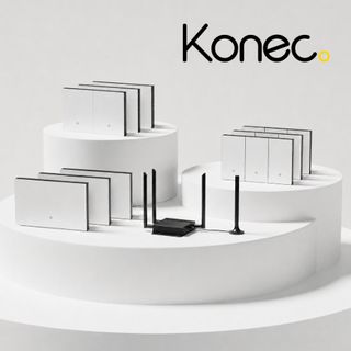 KONEC, NDIS Kit, White, Includes 9x Glass WHITE smart wall switches (3x single gang, 3x 2 gang, 3x 3 gang), 1x smart gateway