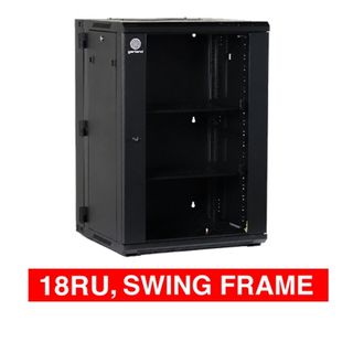 GARLAND, 18RU 19" Rack Cabinet, Wall mount with Swing Frame, 600(W) x 916(H) x 600(D)mm, With glass door and front vent, Black powder coated finish.