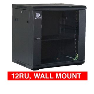 GARLAND, 12RU 19" Rack Cabinet, Wall mount, 600(W) x 649(H) x 600(D)mm, With glass door and front vent, Black powder coated finish.