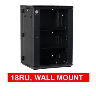 GARLAND, 18RU 19" Rack Cabinet, Wall mount, 600(W) x 916(H) x 450(D)mm, With glass door and front vent, Black powder coated finish.