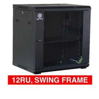 GARLAND, 12RU 19" Rack Cabinet, Wall mount with Swing Frame, 600(W) x 649(H) x 600(D)mm, With glass door and front vent, Black powder coated finish.