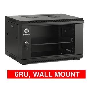 GARLAND, 6RU 19" Rack Cabinet, Wall mount, 600(W) x 382(H) x 600(D)mm, With glass door and front vent, Black powder coated finish.