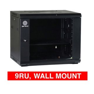 GARLAND, 9RU 19" Rack Cabinet, Wall mount, 600(W) x 515(H) x 450(D)mm, With glass door and front vent, Black powder coated finish.