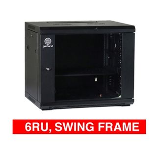 GARLAND, 6RU 19" Rack Cabinet, Wall mount with Swing Frame, 600(W) x 382(H) x 600(D)mm, With glass door and front vent, Black powder coated finish.