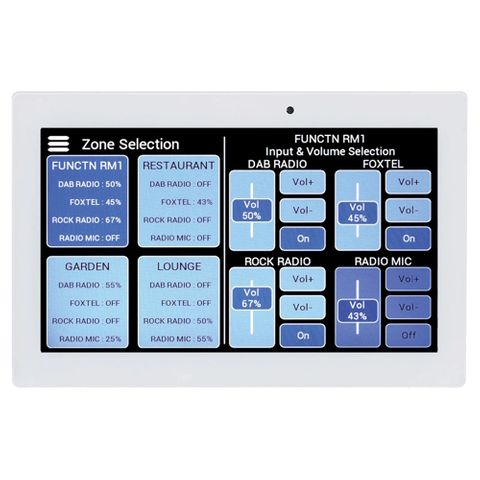 REDBACK, Master wallplate for Redback Source controllers, 7" touchscreen, WHITE, surface mount, RJ45 connection to Mixer.