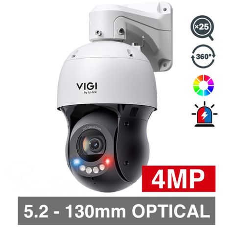 TP LINK, Insight, 4MP HD-IP PTZ camera, White, 25X zoom, White Light (50m), IR (100m), WDR, Microphone/Speaker/Red & Blue warning lights, I/O (2x Inputs & 1x Output, IP66, IK08, 12V DC/POE.