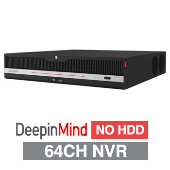 HIKVISION, DeepinMind Pro NVR with Acuseek, 64 channel, 400Mbps bandwidth, NO HDD, (8x 20TB max), RAID, VMD, Network backup, 2x Ethernet, 2x USB2.0 & 2x USB3.0, Alarm In/Out - 16/9, 2x HDMI/2x VGA