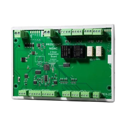 NIDAC (Prescient), 2 Door expansion board to suit DN4 Door Controller, 2x Nidac/Wiegand reader connections, 4x Relay outputs, 9x inputs with EOL, serial connection to DN4.
