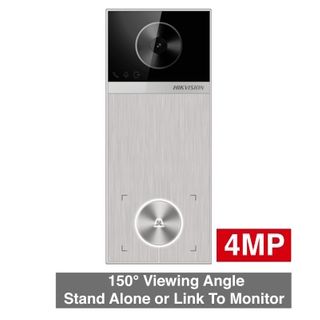 HIKVISION, Surface mount IP door station, Stand alone or link to monitor, Single call button, 4MP camera, Mifare reader & Bluetooth, 150 degree view, Aluminium finish, IP65, Wi-Fi, POE, 12V DC.