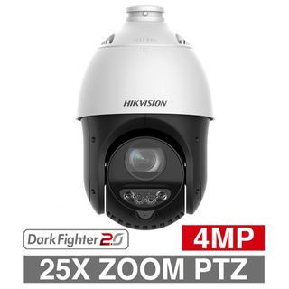 HIKVISION, 4MP IP Outdoor IR PTZ camera, 100m IR, 25x Zoom (4.8 - 120mm lens), 1/2.8" CMOS, 0.005Lux (sens-up), H.265/H.265+, IP67, 12V DC/POE