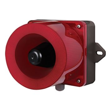 QLIGHT, Combination LED signal light and smart horn, RED colour, 115dB Max, 30 pre-recorded sounds, Binary or Bit input, SD Card support, IP66