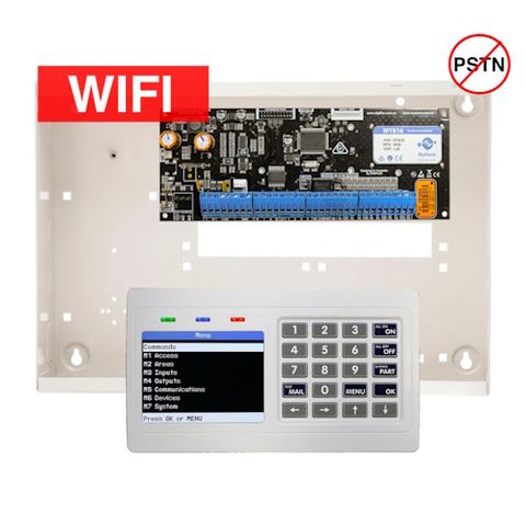VISION, MyAlarm 16 zone alarm KIT, incl 1x MY816P PCB, 1x CP747WH WHITE HORIZONTAL alpha colour screen keypad with Wi-Fi & 1x MW350 metal cabinet.