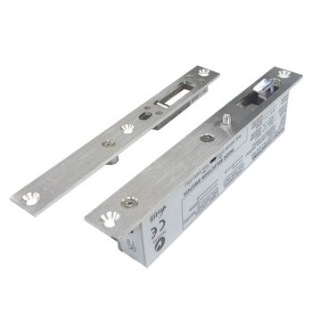 FSH, Hook lock, Sliding door, Mortice mount, Fail safe/secure, Monitored, 650kg holding force, 12-30V DC, 15mA, peaks at 85mA when locking/unlocking