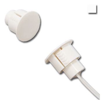 TAG, Reed switch (magnetic contact), Steel door, Flush (recessed) mount, White, N/C, 1" (25.4mm) diameter x  0.84" (21.34mm) length, 1 1/2" (38.1mm) wide gap, 12" (304.8mm) leads