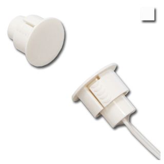 TAG, Reed switch (magnetic contact), Steel door, Flush (recessed) mount, White, N/C, 1" (25.4mm) diameter x  0.84" (21.34mm) length, 1 1/2" (38.1mm) wide gap, 12" (304.8mm) leads