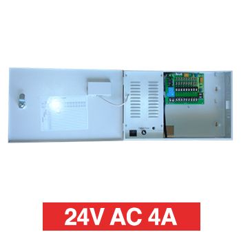 PSS, Power supply, 24V AC 4A, Wall mount, Short circuit protection, 9 x 1A fused outputs, Circuit status LEDs, Voltage display, 362(W) x 235(H) x 92(D)mm, Suits CCTV apps