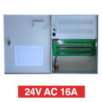 PSS, Power supply, 24V AC 16A, Wall mount, 32 x 1A fused outputs, Circuit status LEDs, Voltage display, 435(W) x  345(H) x 120(D)mm, Suits CCTV apps