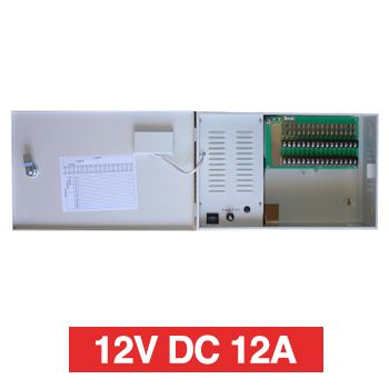 PSS, Power supply, 12V DC 12A, Wall mount, Short circuit protection, 16 x 4A fused outputs (12A max total), Circuit status LEDs, Voltage display, 362(W) x  235(H) x 92(D)mm, Suits CCTV apps