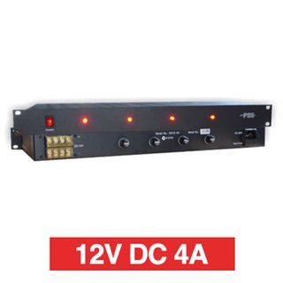 PSS, Power supply, 12V DC 4A, 1RU 19" rack mount, Overload/Over Voltage/Input fuse protection, 4 x 1A fused outputs, Circuit status LEDs, 441(W) x 45(H) x 200(D)mm, Suits CCTV apps