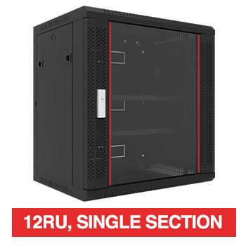 PSS, 12RU 19" Rack Cabinet, Wall mount, 600(W) x 637(H) x 450(D)mm, With glass door and front vent,  Dark grey powder coated finish, 60kg load capacity