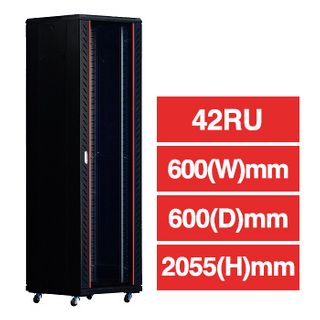 PSS, 42RU 19" Rack Cabinet, Floor mount, 600(W) x 2055(H) x 600(D)mm, Dark grey powder coated finish, Includes 2x shelves, 800kg load capacity