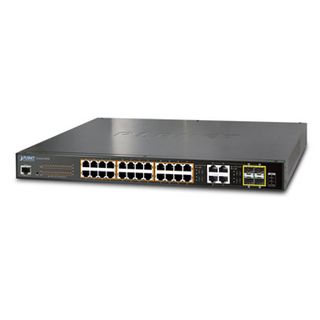 PLANET, 24 Port Gigabit POE Managed non stackable switch, 24 Ports Gigabit 30 Watt IEEE 802.3af, 19" 1 RU rack mounting, 440W output max