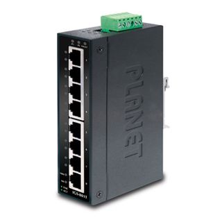 PLANET, 8 Port Industrial Gigabit switch, 8x  10/100/1000BASE-T ports, Hardened IP30 rated case, -40 - 75°C operating temperature, DIN rail or wall mount, 135(W) x 32(H) x 87(D)mm, 12V-48V DC/24V AC