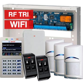 BOSCH, Solution 6000, Wireless alarm kit, Inc CC610PB panel, CP737B Wifi Prox LCD keypad, 3x RFDL-11 wireless Tritech detectors, RFRC-STR2 Radion receiver, 2x RFKF-FB transmitters